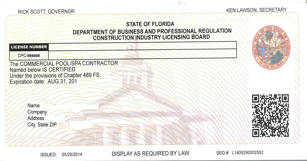 Florida business license document.