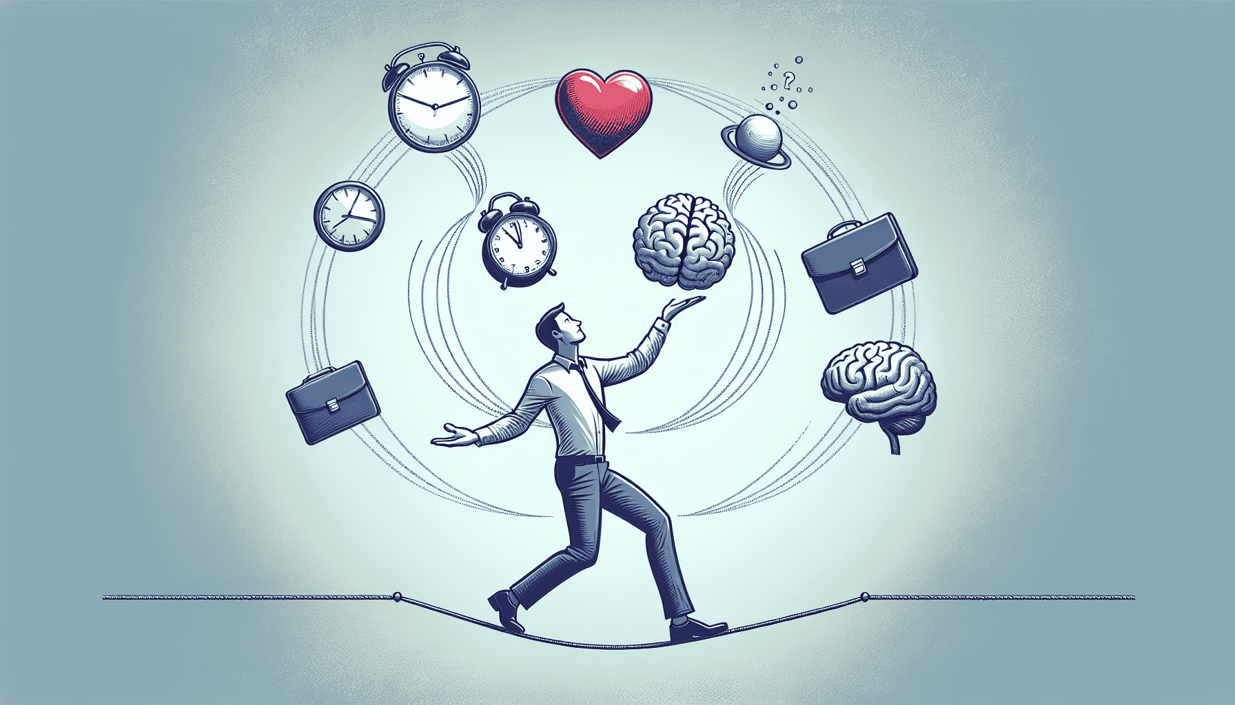 Illustration of a person juggling multiple tasks and responsibilities 