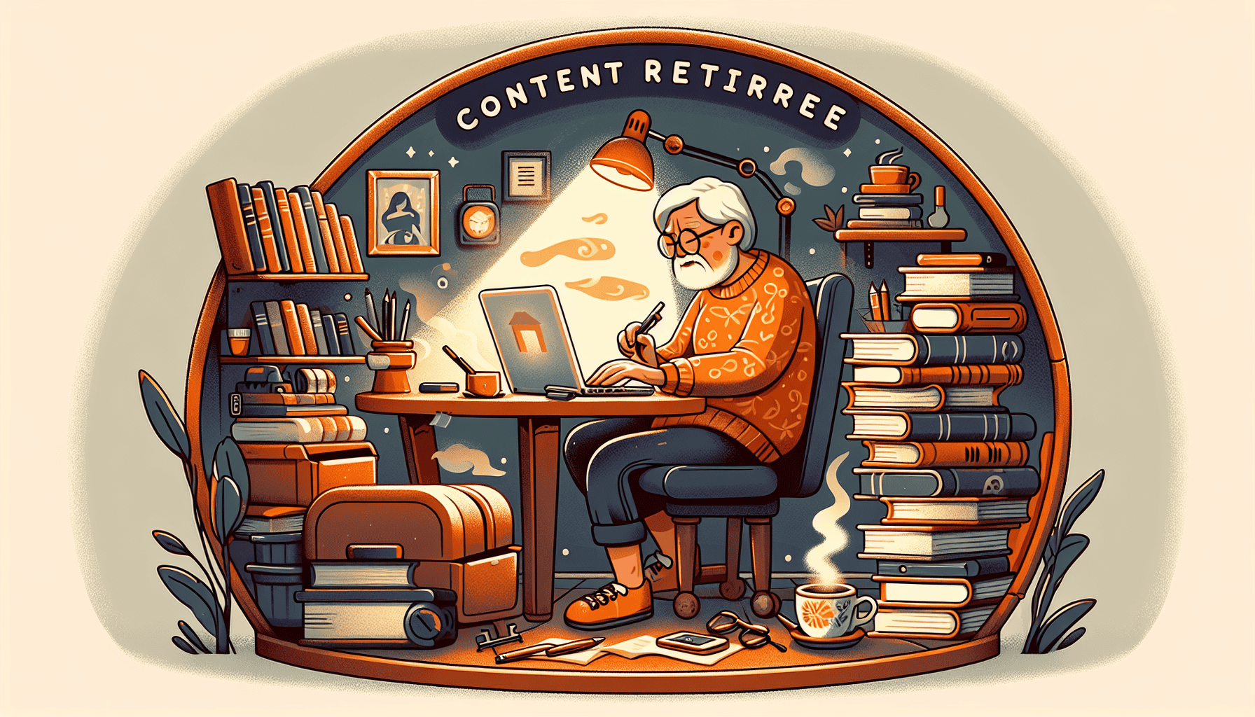 Illustration of a retiree working as a freelance writer