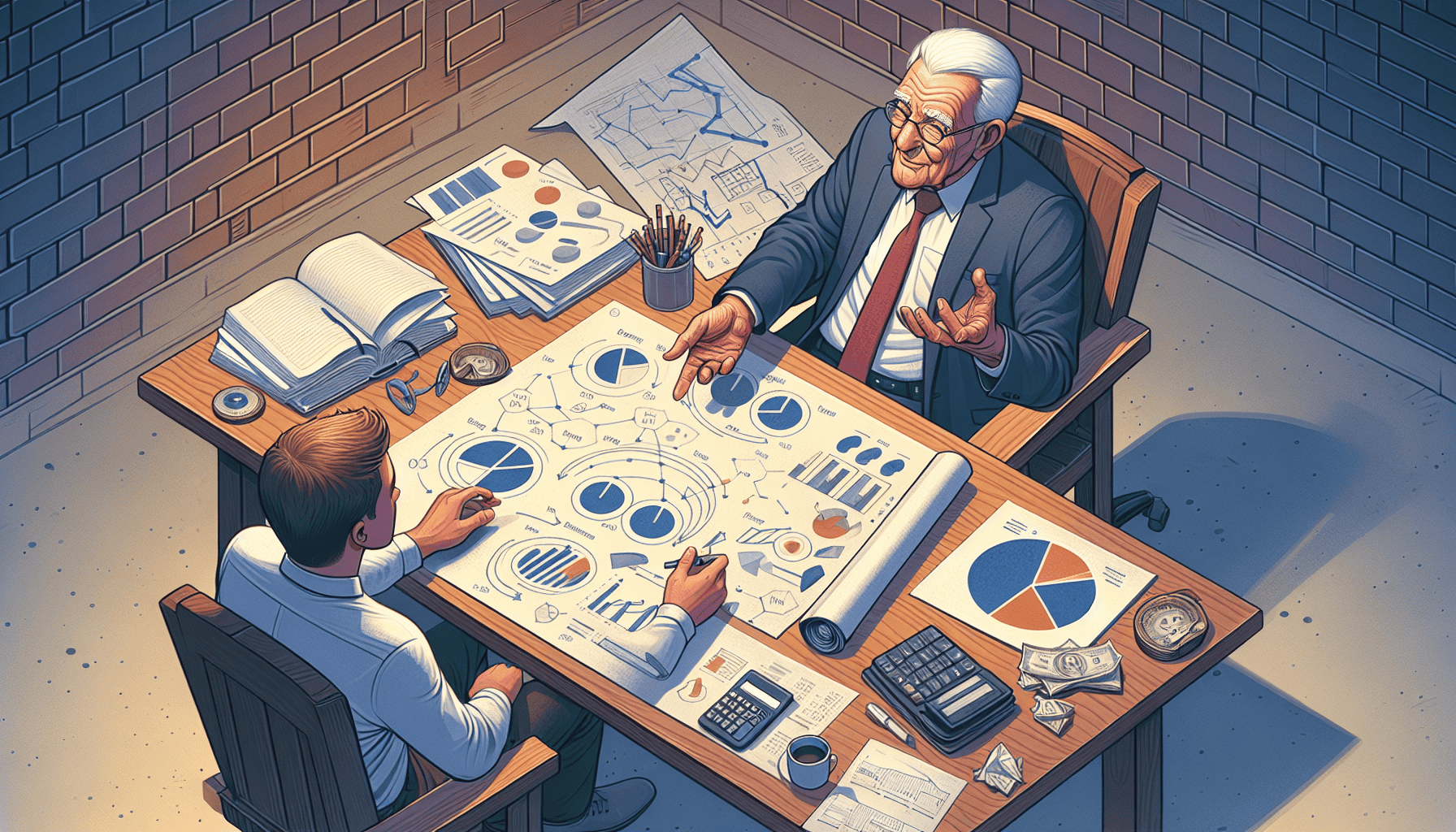 Illustration of a consultant providing advice to a business owner