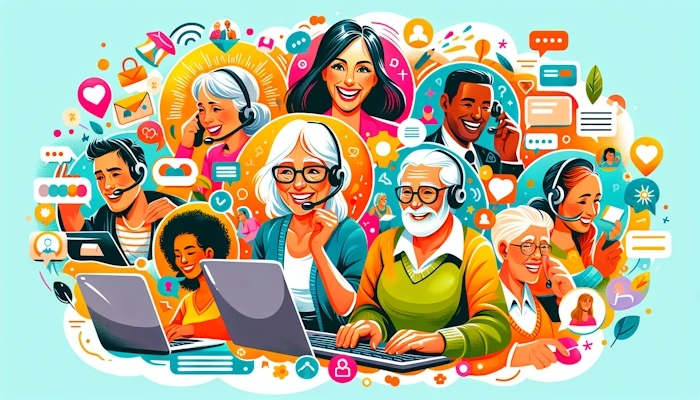 Illustration of people working online.