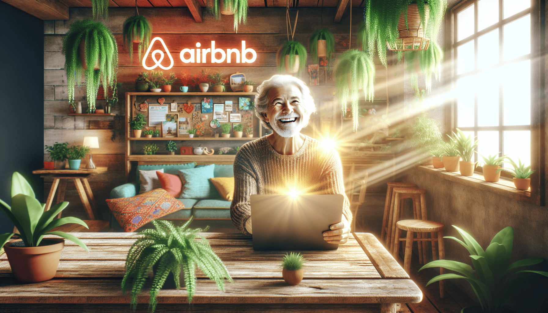 A happy retiree considering Airbnb hosting as a source of income.