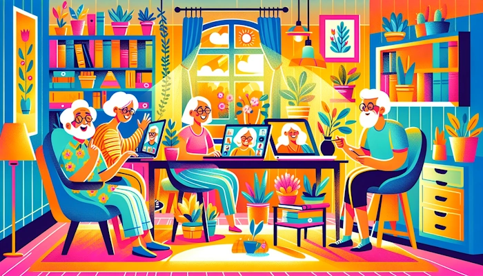 An illustration depicting seniors exploring remote work opportunities.