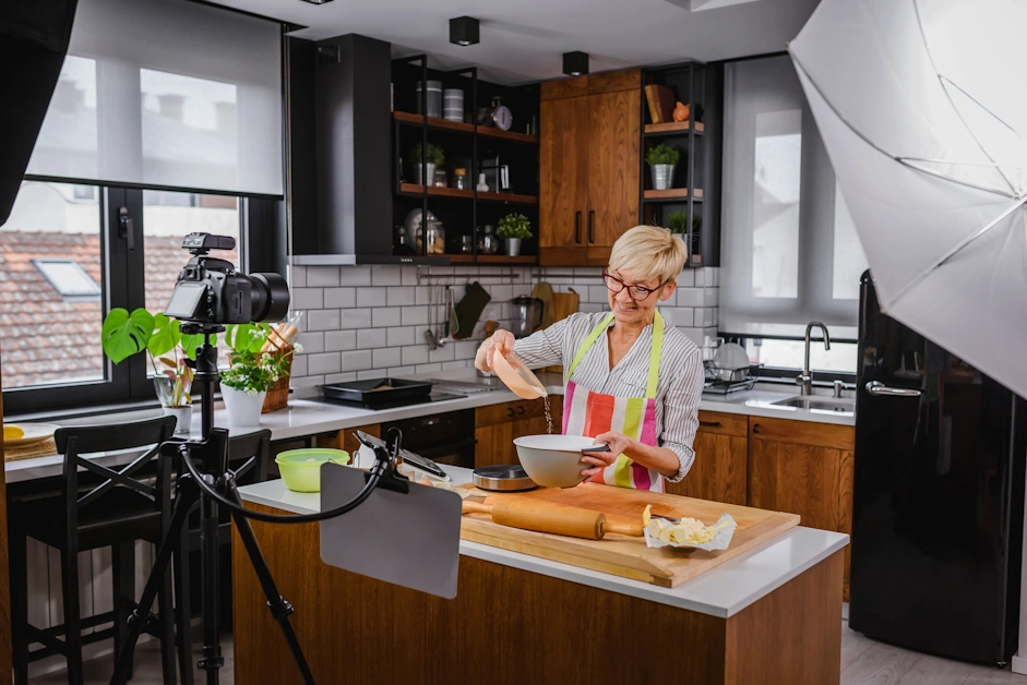 Older woman vlogging on her food channel