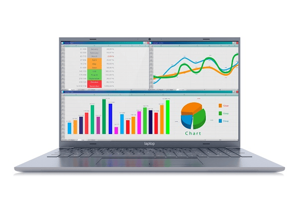 A laptop with a graph showing different business revenue models