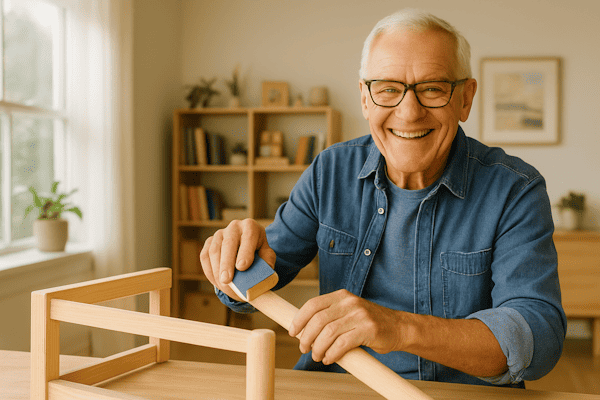 A retiree working his successful side hustle from home.