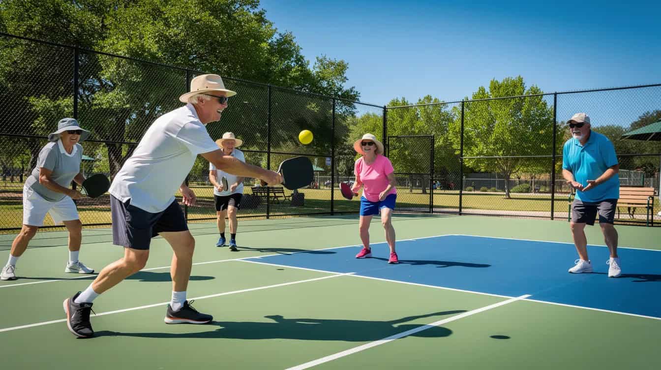 Playin pickleball.